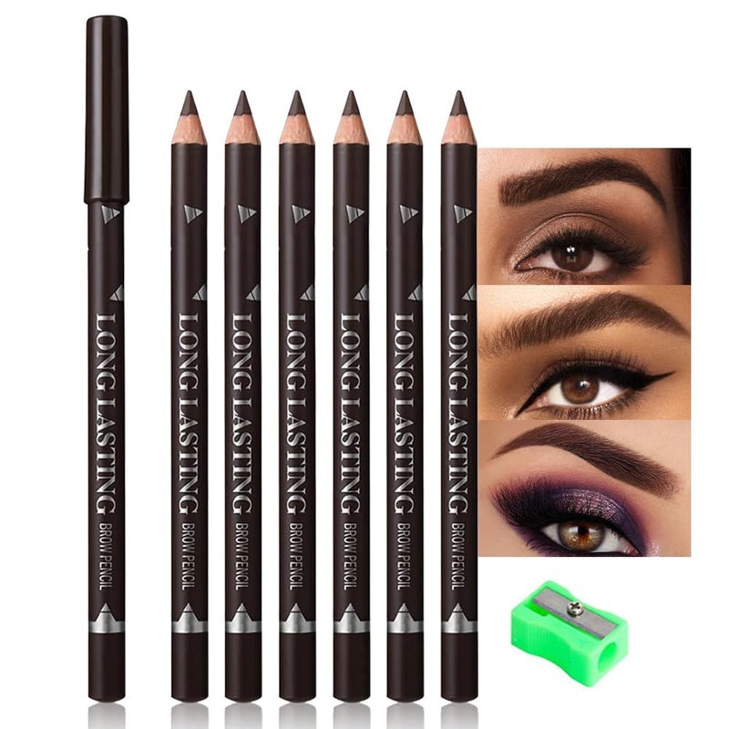 FeiCuiYun 6Pcs Eyebrow Pencils for Women Wooden HardCore Dark Brown Eyebrow and Eyeliner Pencil Long Lasting Waterproof and SweatProof Beginner Makeup Brow PencilCreate a Natural Eye Brow Makeup